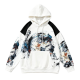 White & Black Color-Block Hoodie with Abstract Art Print