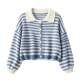 Blue & White Striped Collared Button-Front Cropped Cardigan